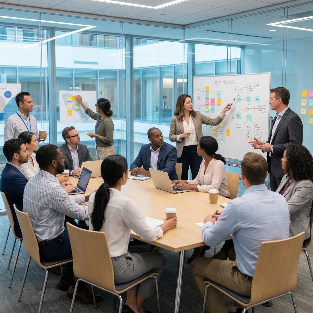 A NextWave delivery team collaborating in a modern office